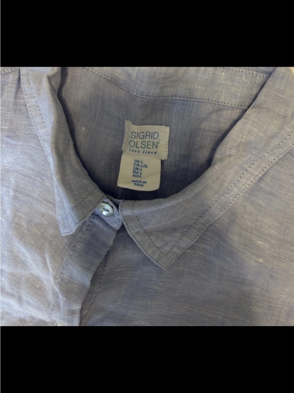 Sigrid Olsen Linen Blue Chambray Roll Tab Shell Button-Up Tunic Faux Button Back - Picture 4 of 7